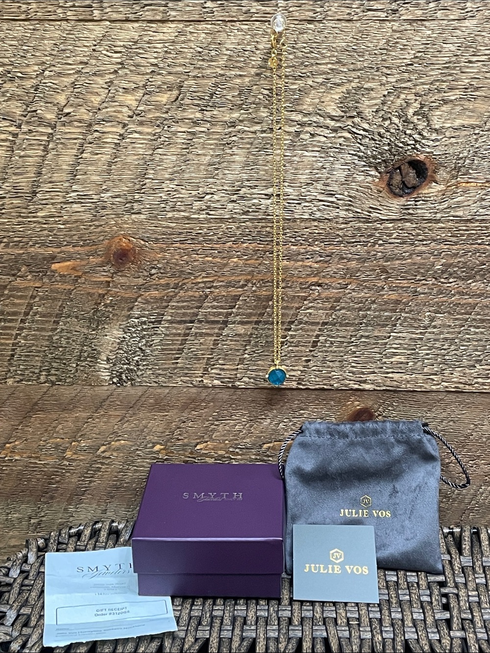 Julie Vos Honeybee Solitaire Necklace Gold with Iridescent London Blue Stone NWT